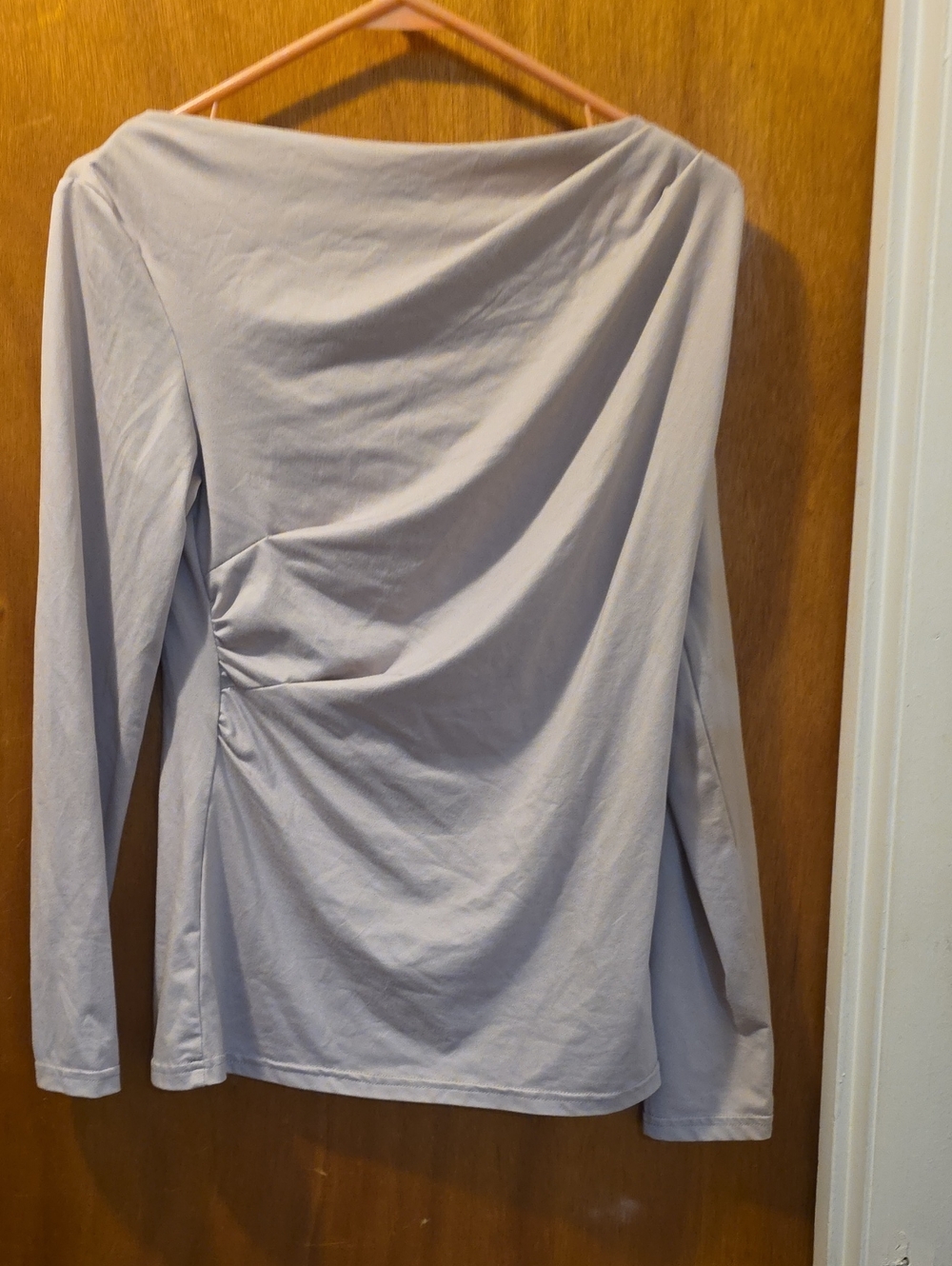 Women’s Long Sleeve Draped Top in Light Beige
